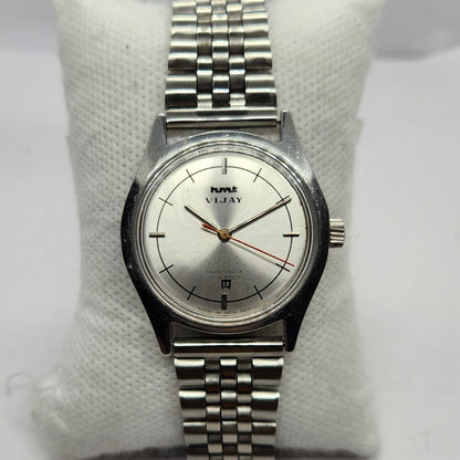 Vintage Original HMT Vijay Hand Winding 17 Jewels Silver Face Men's Wrist Watch HM45