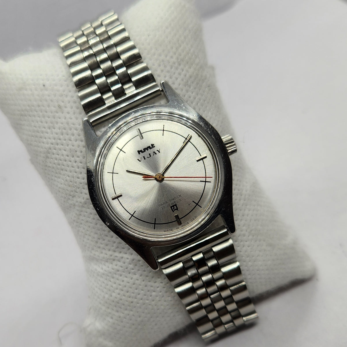Vintage Original HMT Vijay Hand Winding 17 Jewels Silver Face Men's Wrist Watch HM45