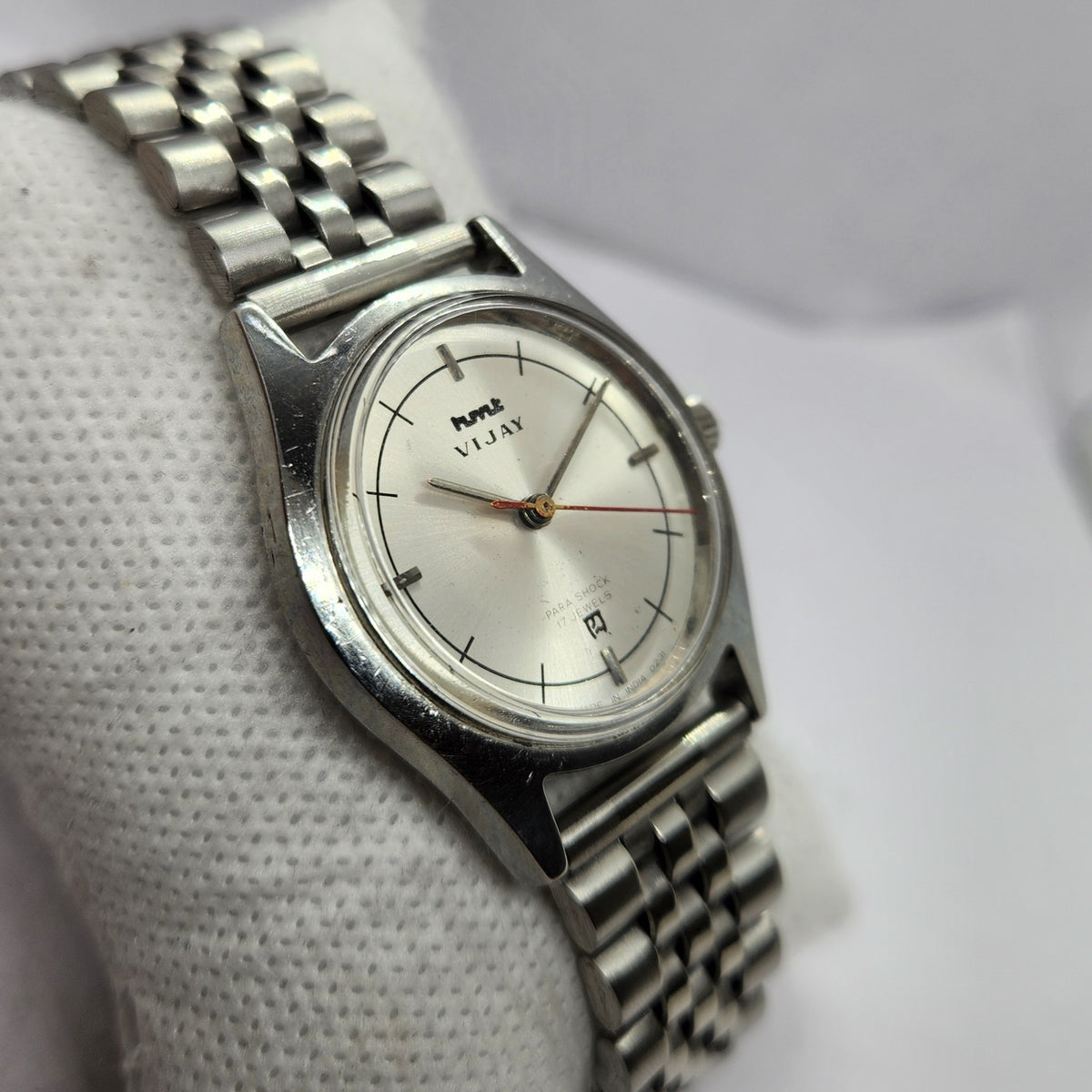 Vintage Original HMT Vijay Hand Winding 17 Jewels Silver Face Men's Wrist Watch HM45