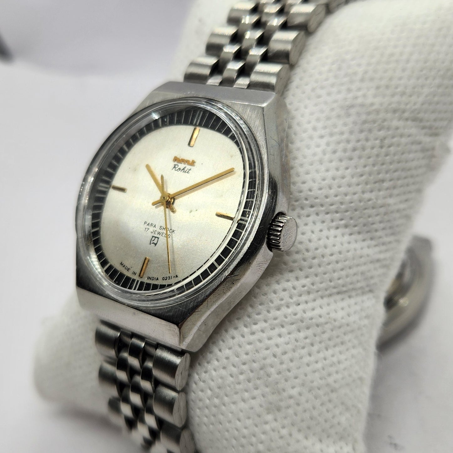 Vintage Original HMT Rohit Hand Winding 17 Jewels Silver Face Men's Wrist Watch HM47