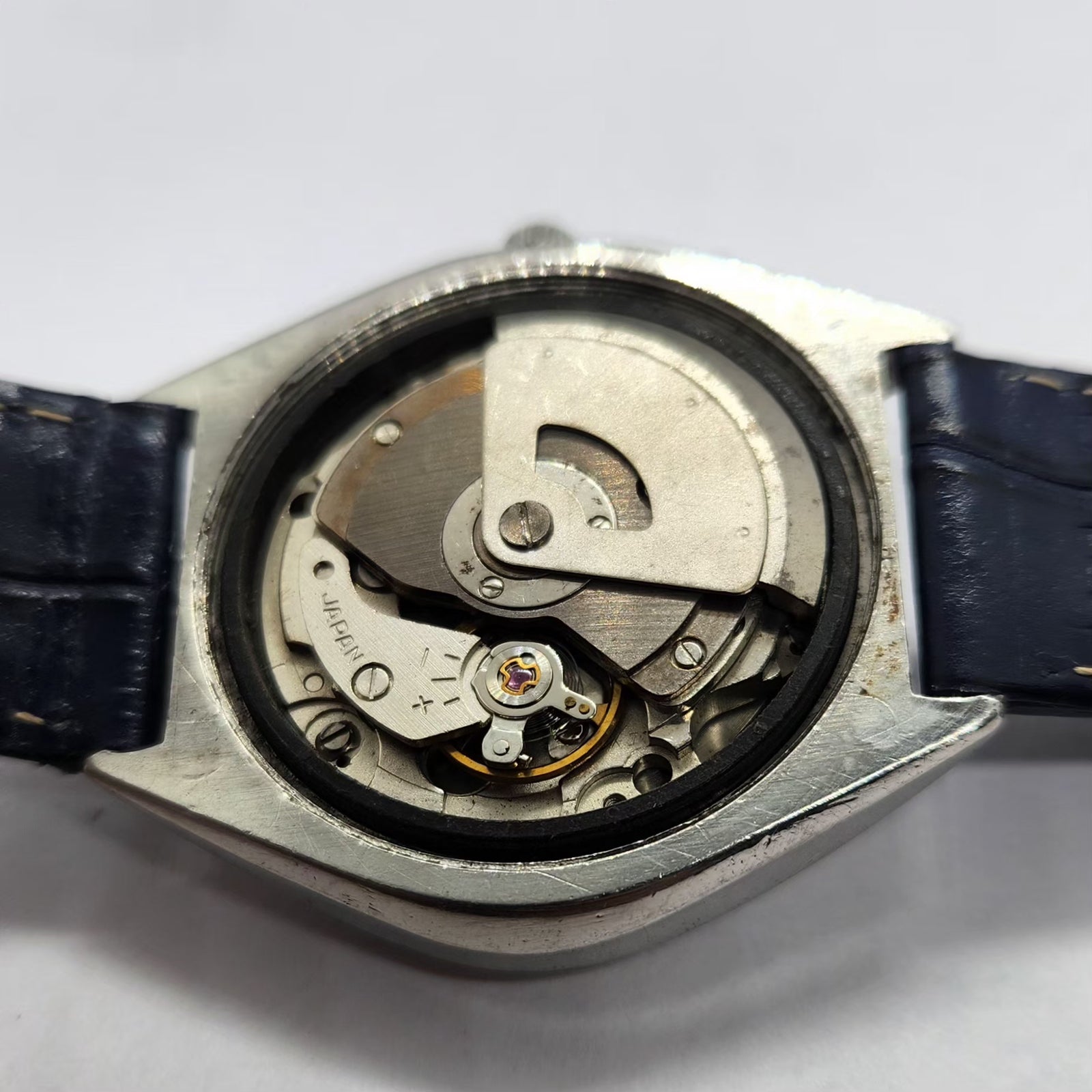 Vintage Mod Orient Automatic 46941 21 Jewels Blue Face Day-Date Men's Wrist Watch OR06