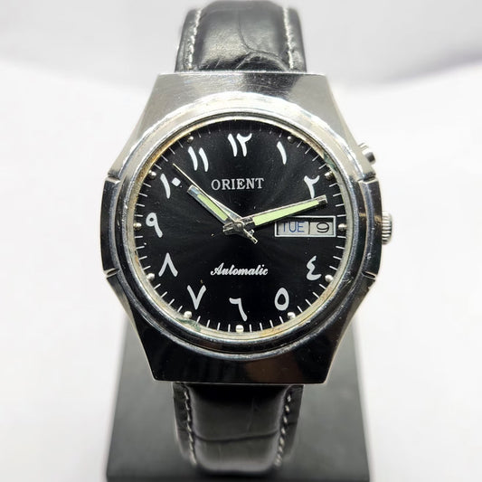 Vintage Mod Orient Arabic Automatic 46961 Black Face Day-Date Men's Wrist Watch OR07