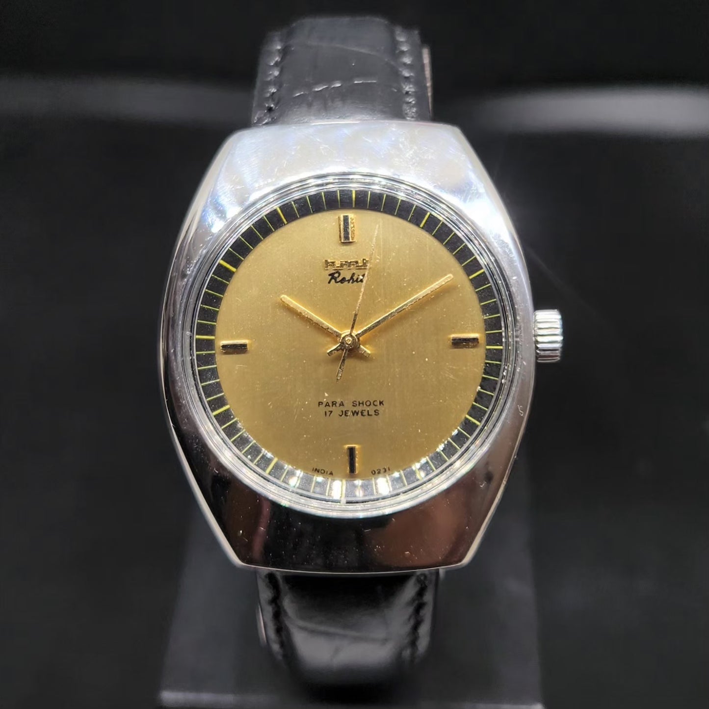Vintage Original HMT Rohit Hand Winding 17 Jewels Gold Face Men's Wrist Watch HM50