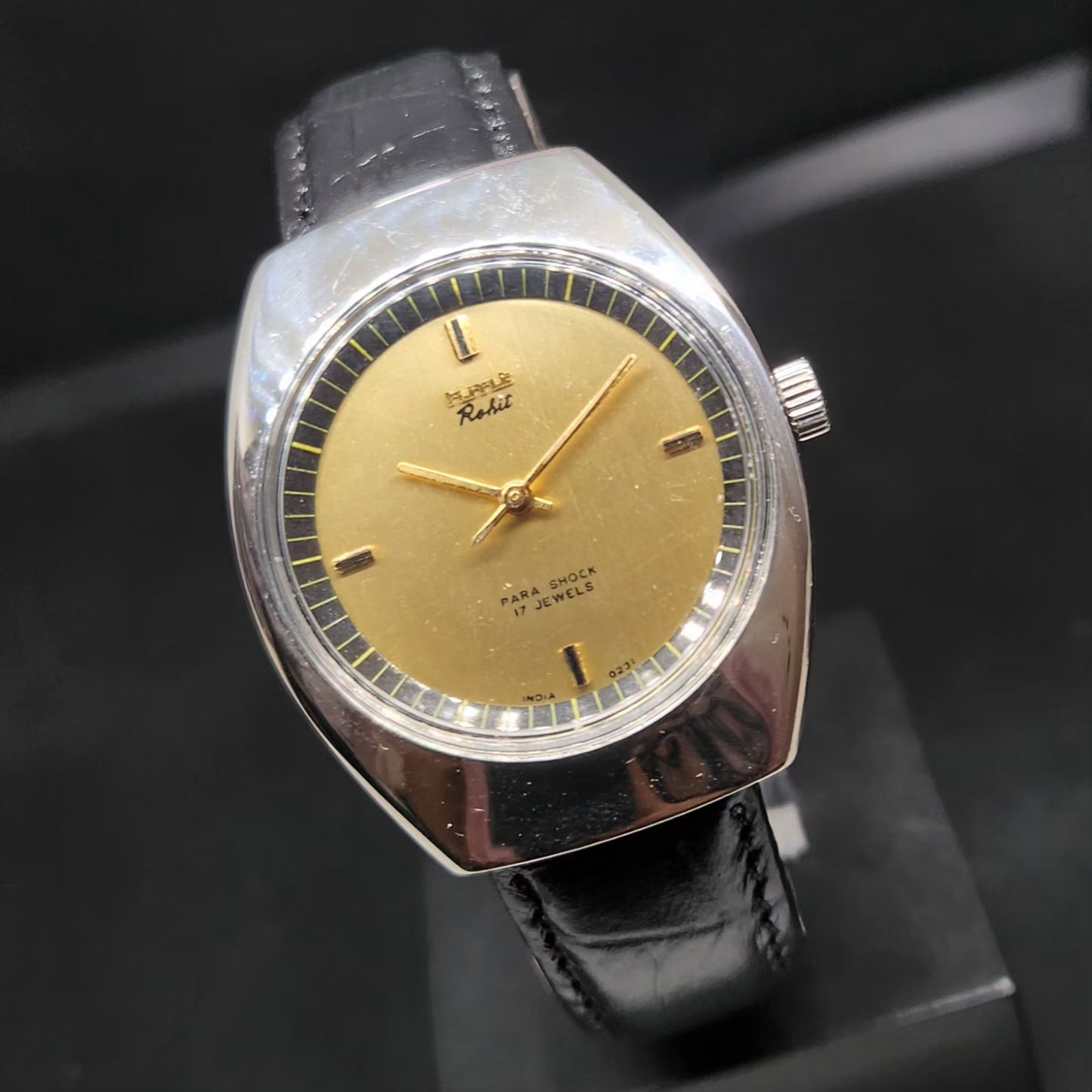 Vintage Original HMT Rohit Hand Winding 17 Jewels Gold Face Men's Wrist Watch HM50