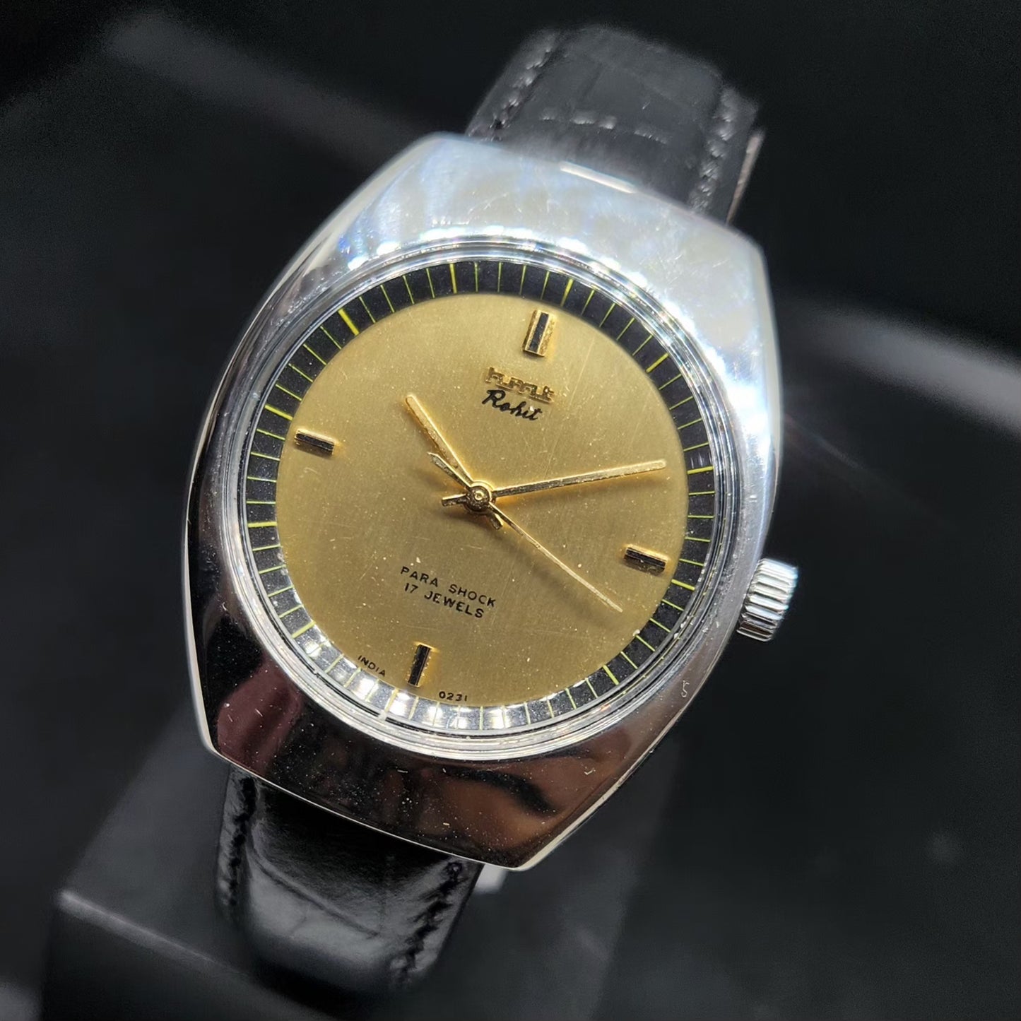 Vintage Original HMT Rohit Hand Winding 17 Jewels Gold Face Men's Wrist Watch HM50