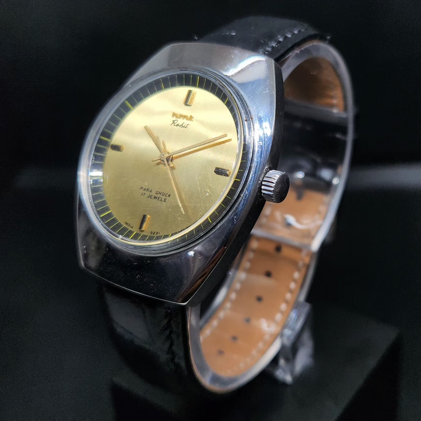 Vintage Original HMT Rohit Hand Winding 17 Jewels Gold Face Men's Wrist Watch HM50