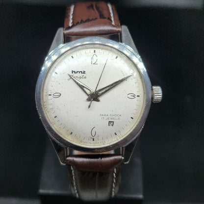 Vintage Original HMT Janata Hand Winding 17 Jewels Off White Face Men's Wrist Watch HM53