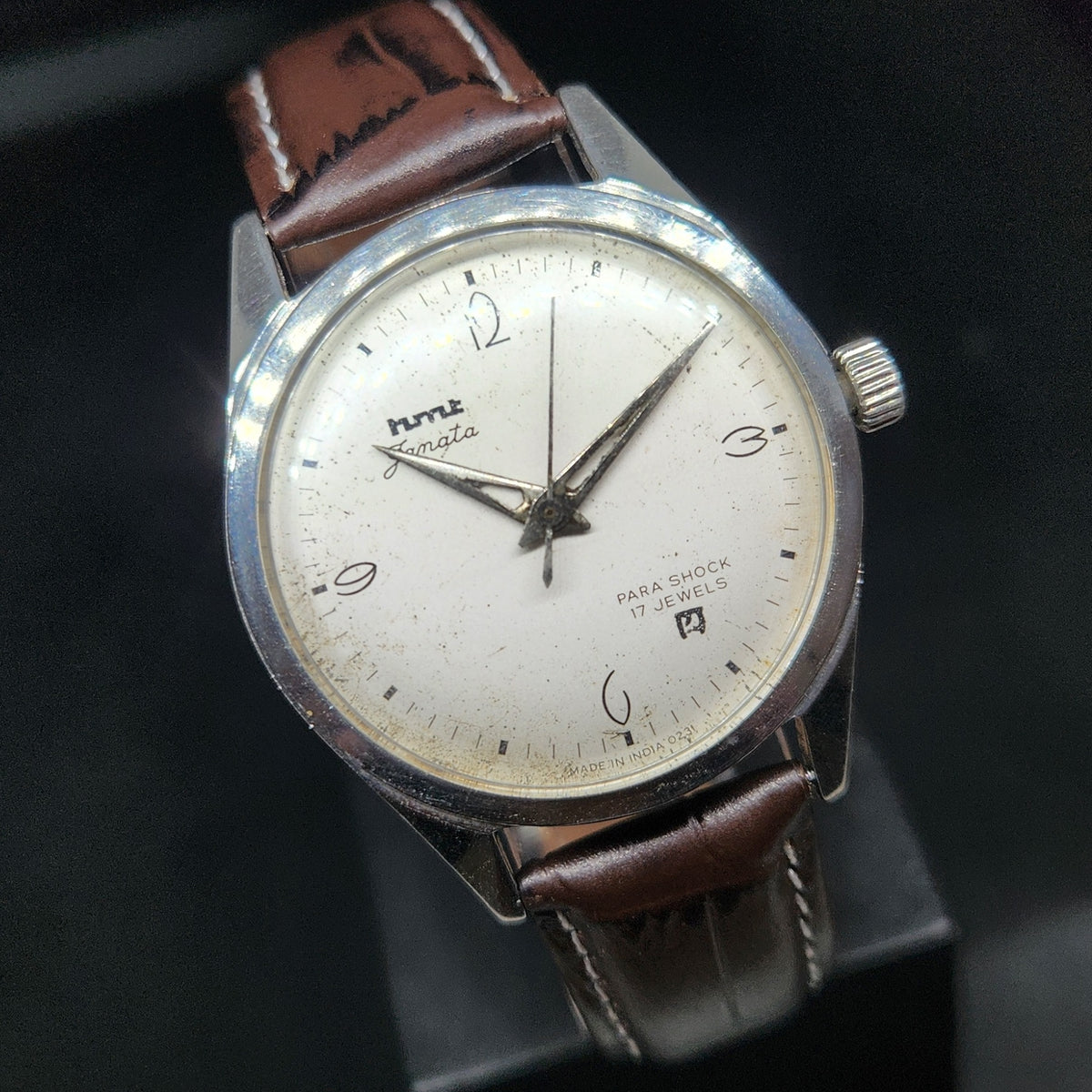 Vintage Original HMT Janata Hand Winding 17 Jewels Off White Face Men's Wrist Watch HM53