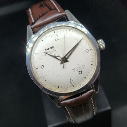 Vintage Original HMT Janata Hand Winding 17 Jewels Off White Face Men's Wrist Watch HM53