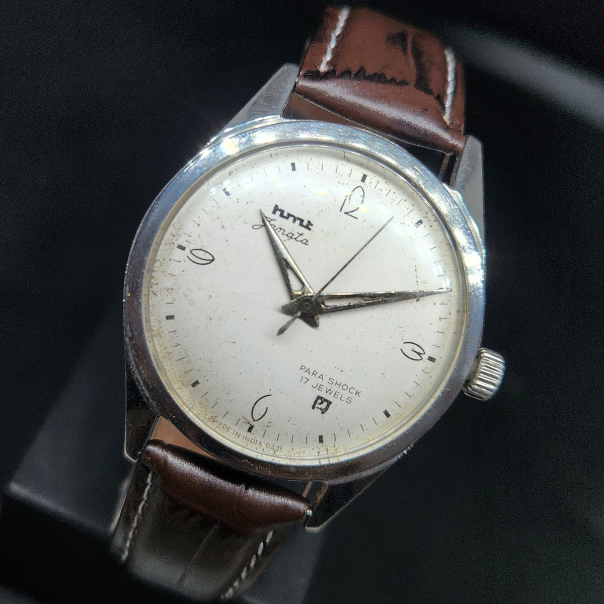Vintage Original HMT Janata Hand Winding 17 Jewels Off White Face Men's Wrist Watch HM53
