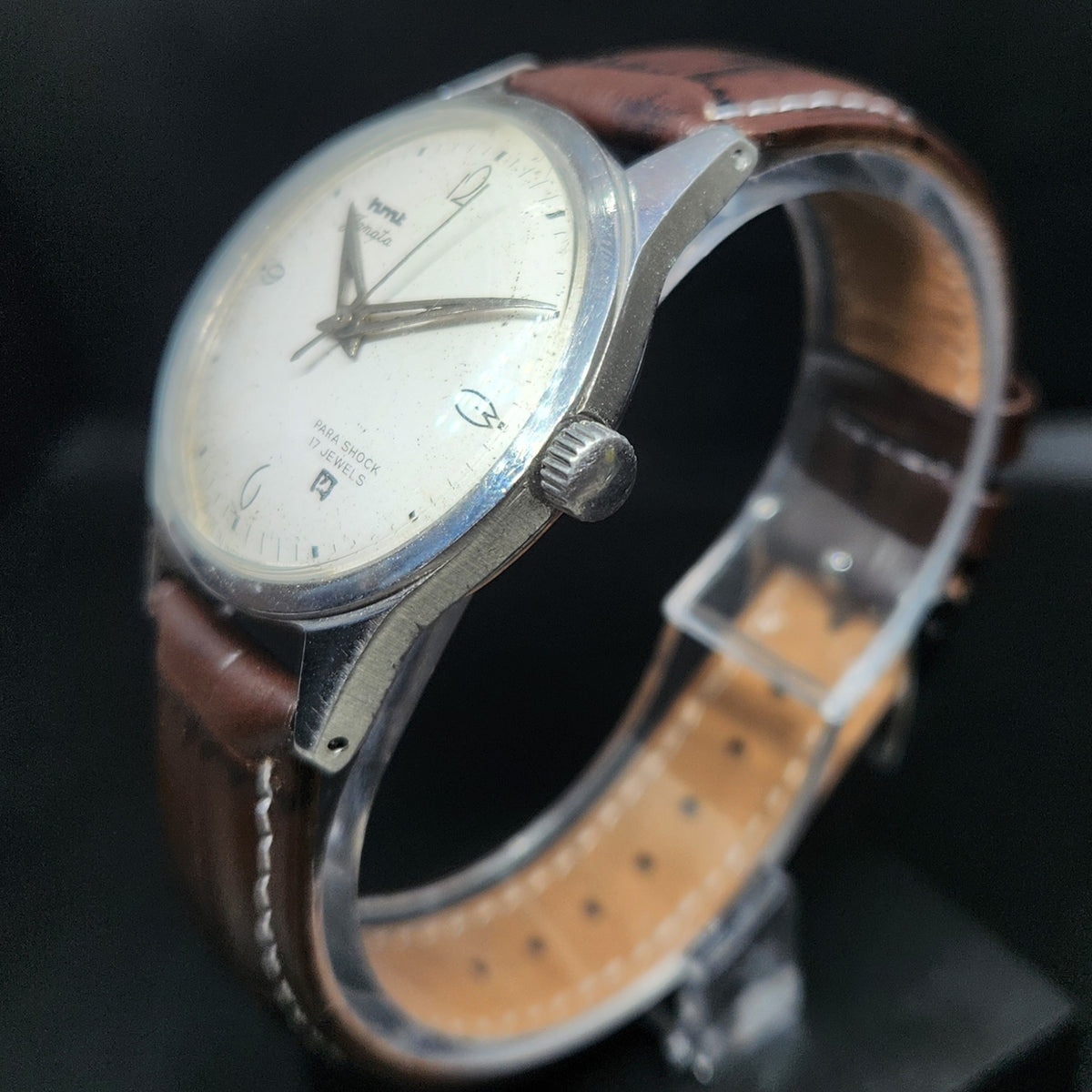 Vintage Original HMT Janata Hand Winding 17 Jewels Off White Face Men's Wrist Watch HM53