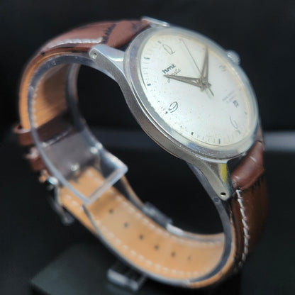 Vintage Original HMT Janata Hand Winding 17 Jewels Off White Face Men's Wrist Watch HM53