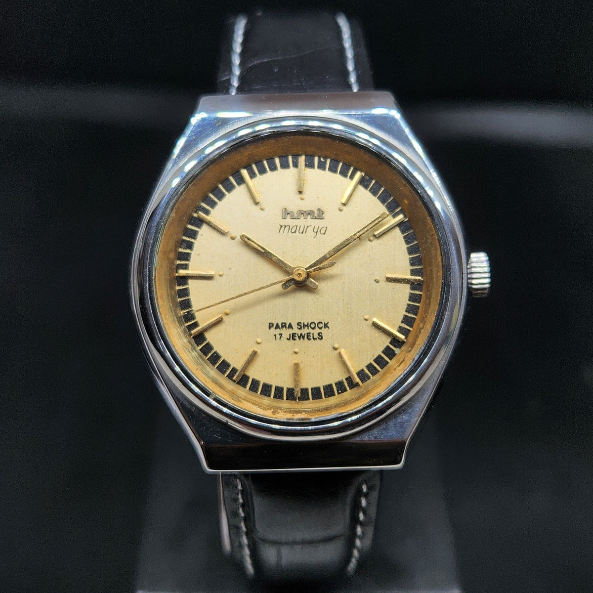 Vintage Original HMT Maurya Hand Winding 17 Jewels Gold Face Men's Wrist Watch HM57