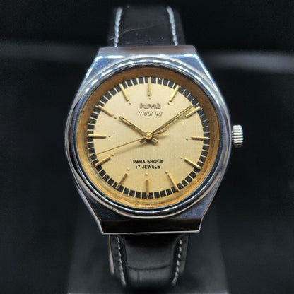 Vintage Original HMT Maurya Hand Winding 17 Jewels Gold Face Men's Wrist Watch HM57