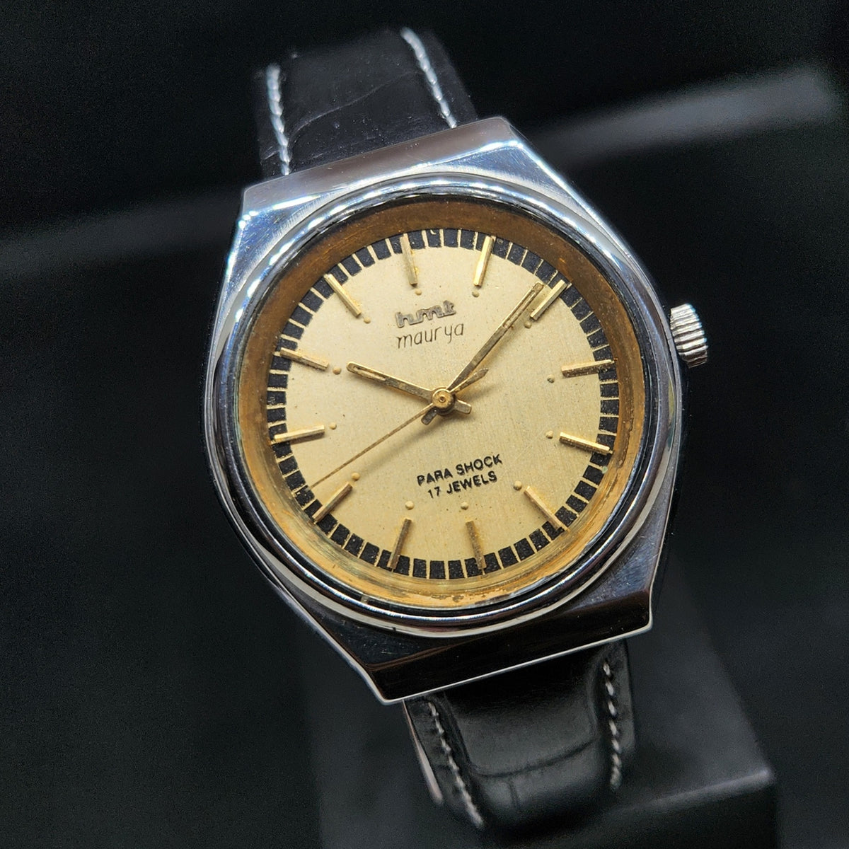 Vintage Original HMT Maurya Hand Winding 17 Jewels Gold Face Men's Wrist Watch HM57