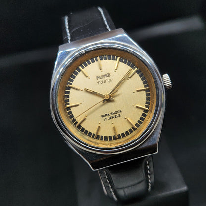 Vintage Original HMT Maurya Hand Winding 17 Jewels Gold Face Men's Wrist Watch HM57