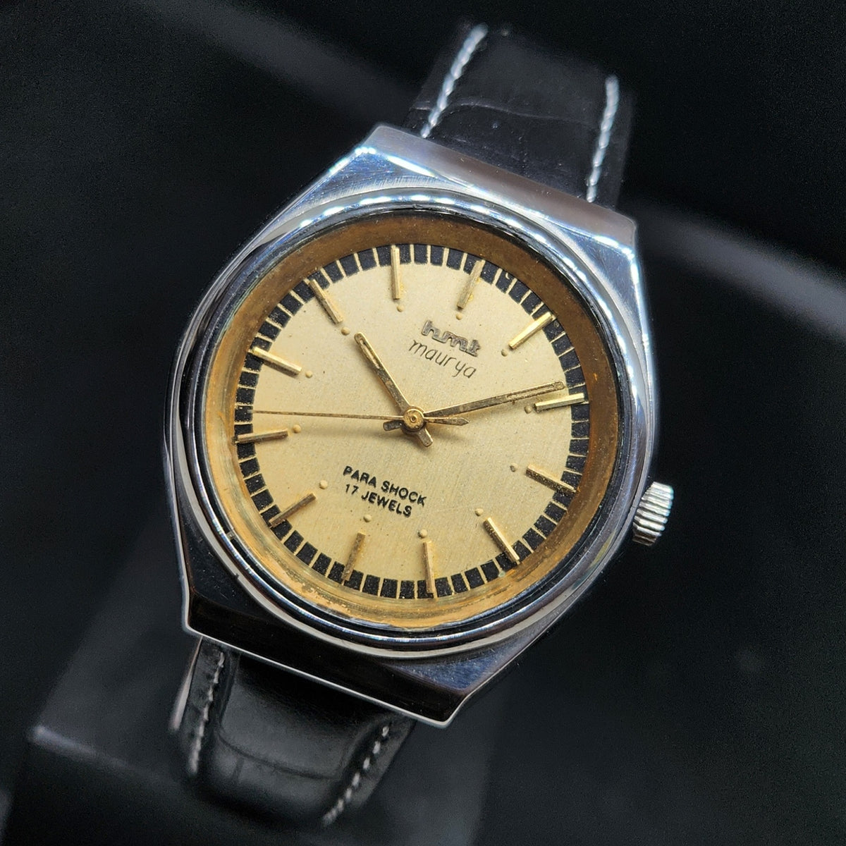 Vintage Original HMT Maurya Hand Winding 17 Jewels Gold Face Men's Wrist Watch HM57