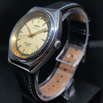 Vintage Original HMT Maurya Hand Winding 17 Jewels Gold Face Men's Wrist Watch HM57