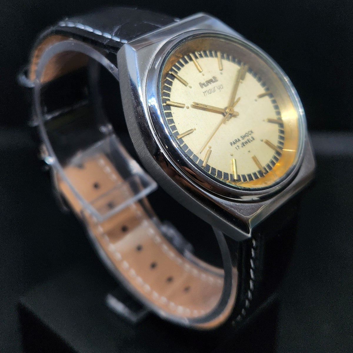 Vintage Original HMT Maurya Hand Winding 17 Jewels Gold Face Men's Wrist Watch HM57
