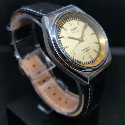 Vintage Original HMT Maurya Hand Winding 17 Jewels Gold Face Men's Wrist Watch HM57