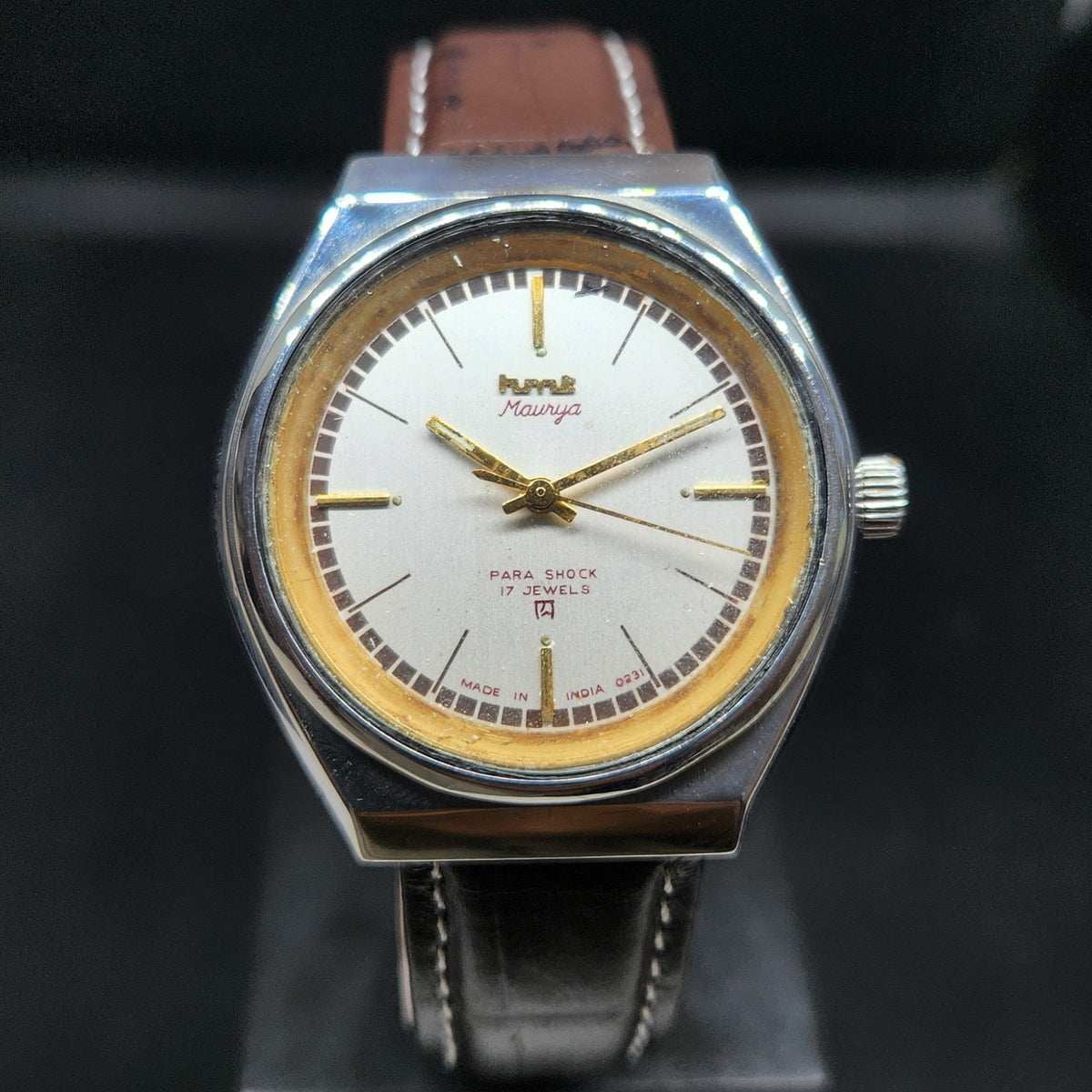 Vintage Original HMT Maurya Hand Winding 17 Jewels Silver Face Men's Wrist Watch HM58