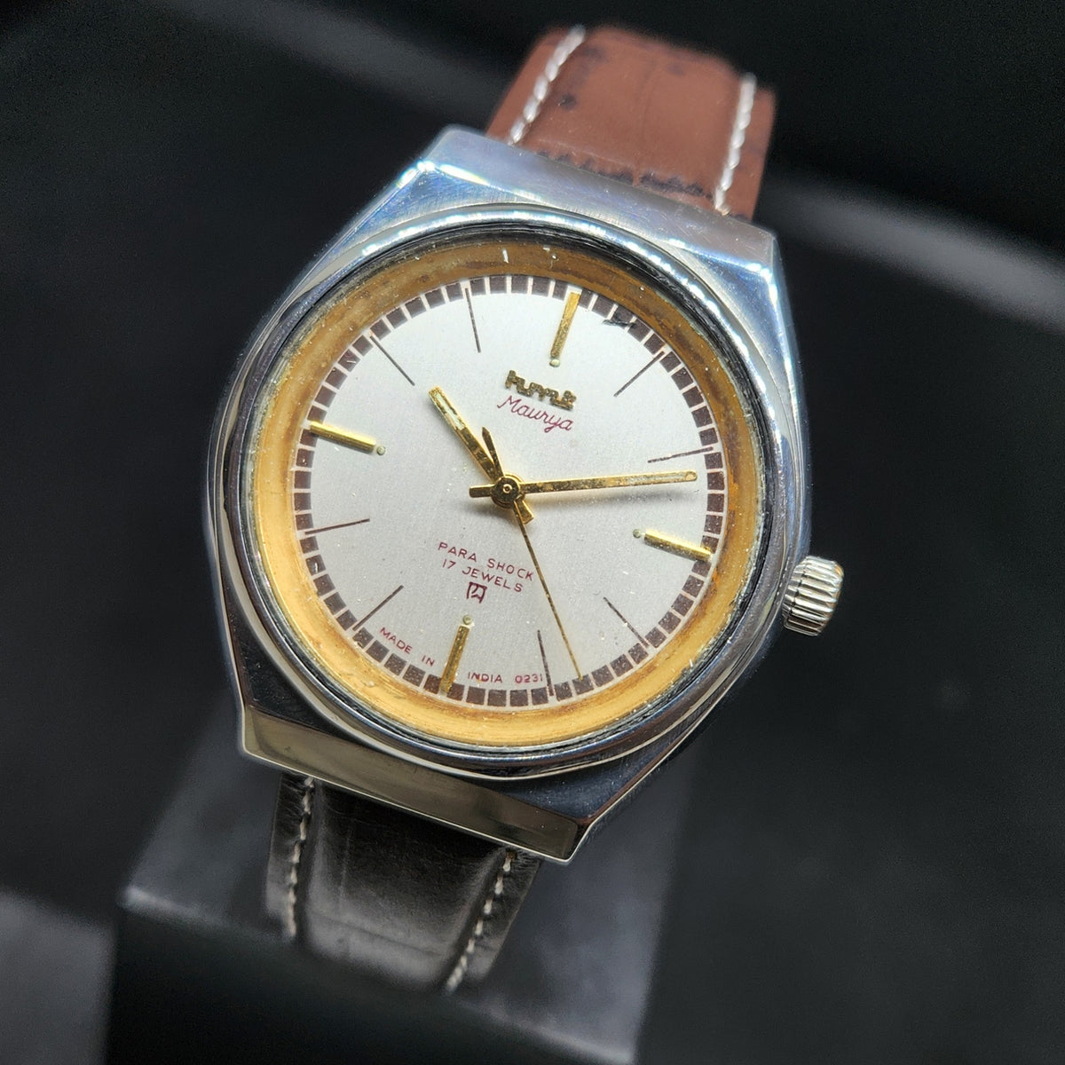 Vintage Original HMT Maurya Hand Winding 17 Jewels Silver Face Men's Wrist Watch HM58