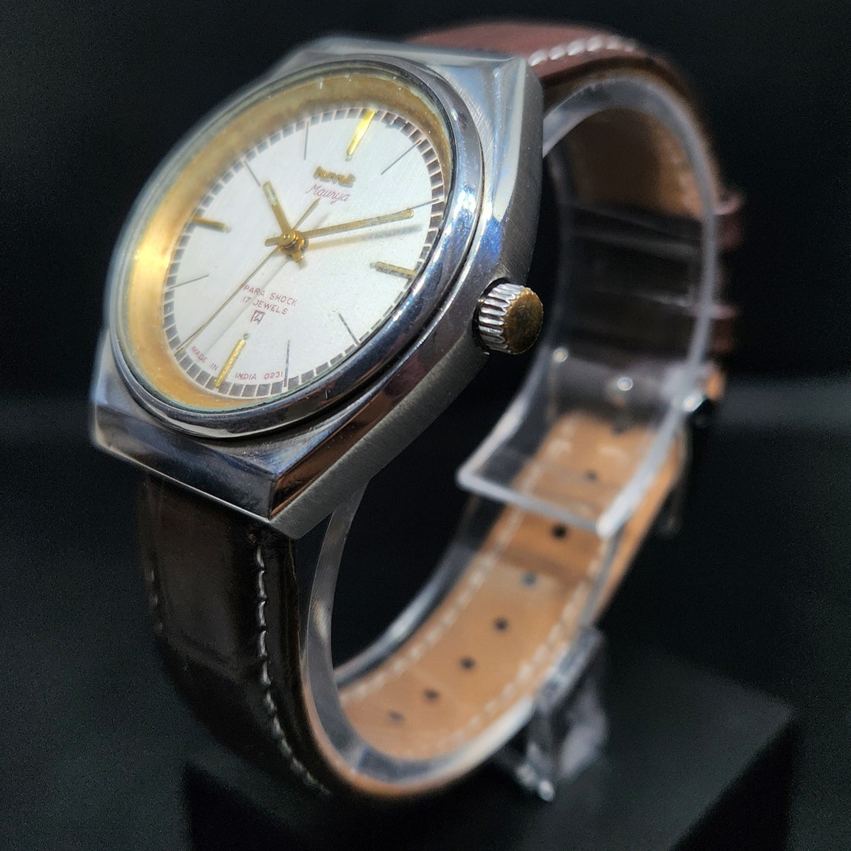 Vintage Original HMT Maurya Hand Winding 17 Jewels Silver Face Men's Wrist Watch HM58