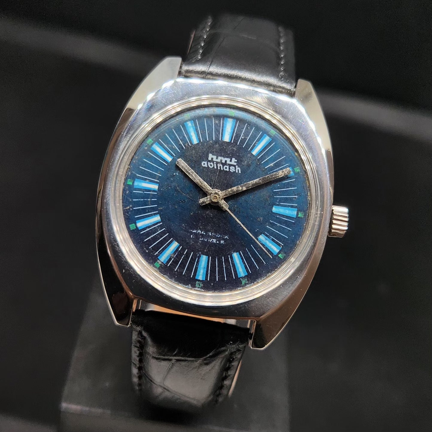 Vintage Original HMT Avinash Hand Winding 17 Jewels Blue Face Men's Wrist Watch HM70