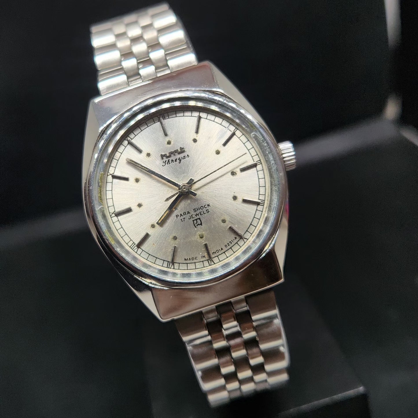 Vintage Original HMT Shreyas Hand Winding 17 Jewels Silver Face Men's Wrist Watch HM72