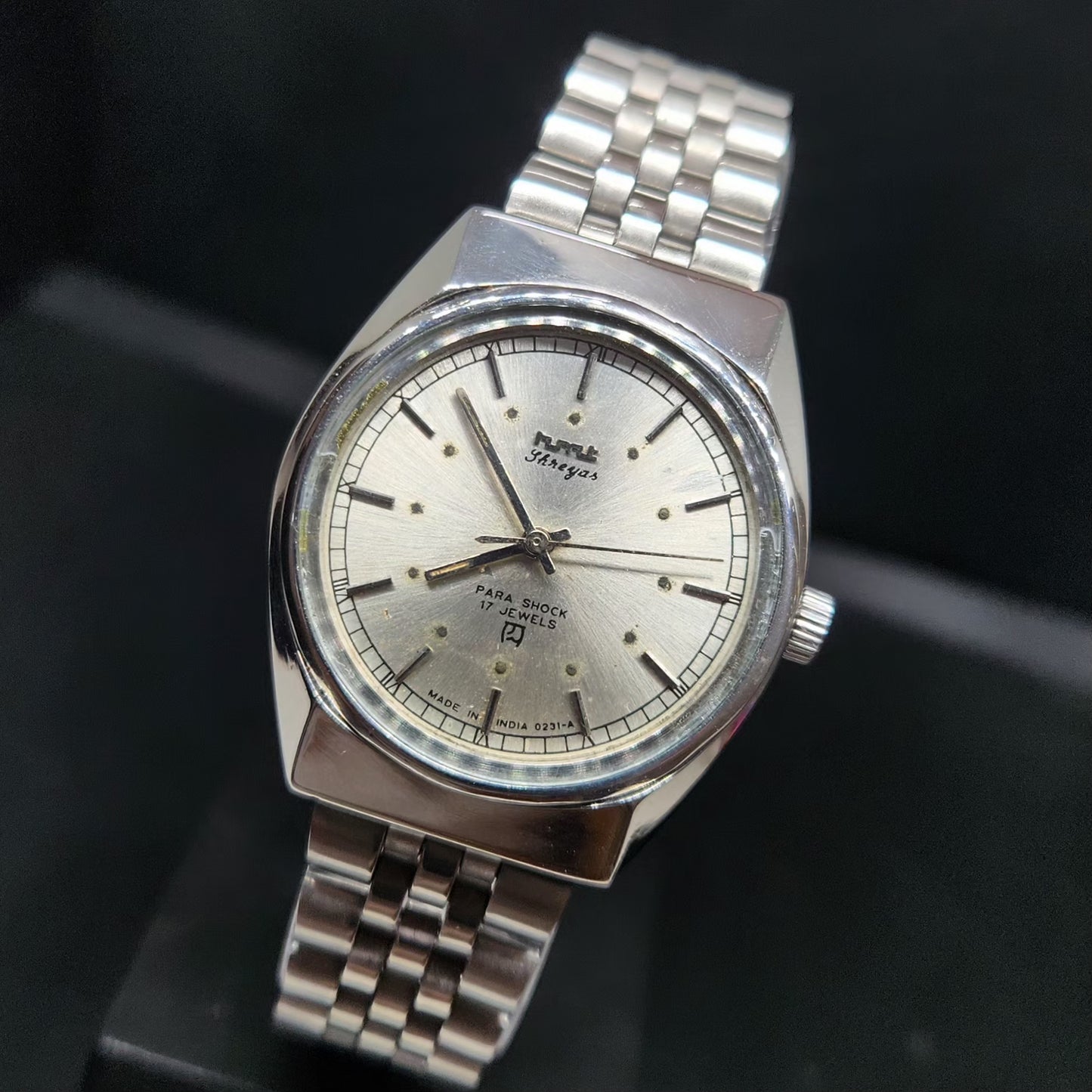 Vintage Original HMT Shreyas Hand Winding 17 Jewels Silver Face Men's Wrist Watch HM72