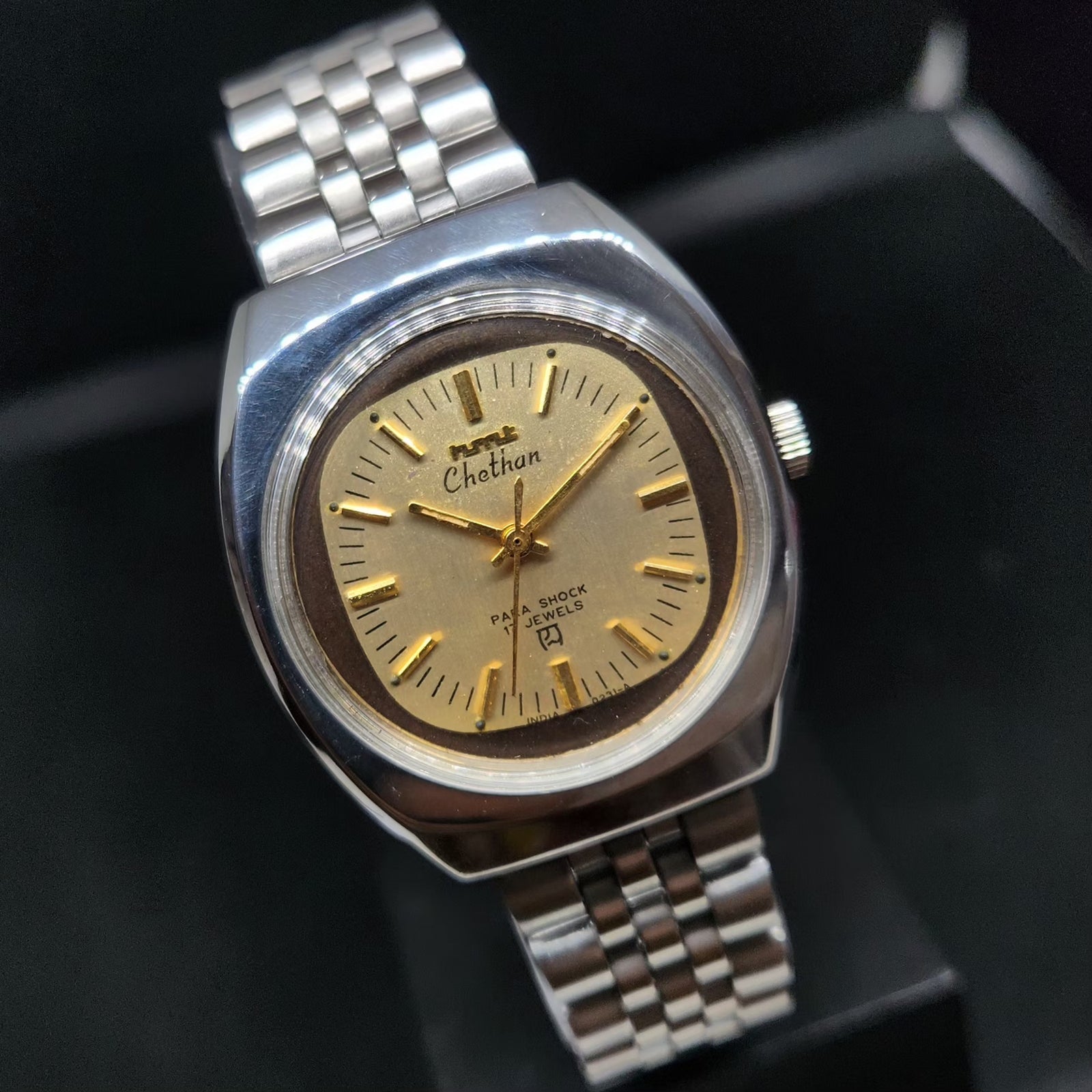 Vintage Original HMT Chethan Hand Winding 17 Jewels Gold Face Men's Wrist Watch HM72