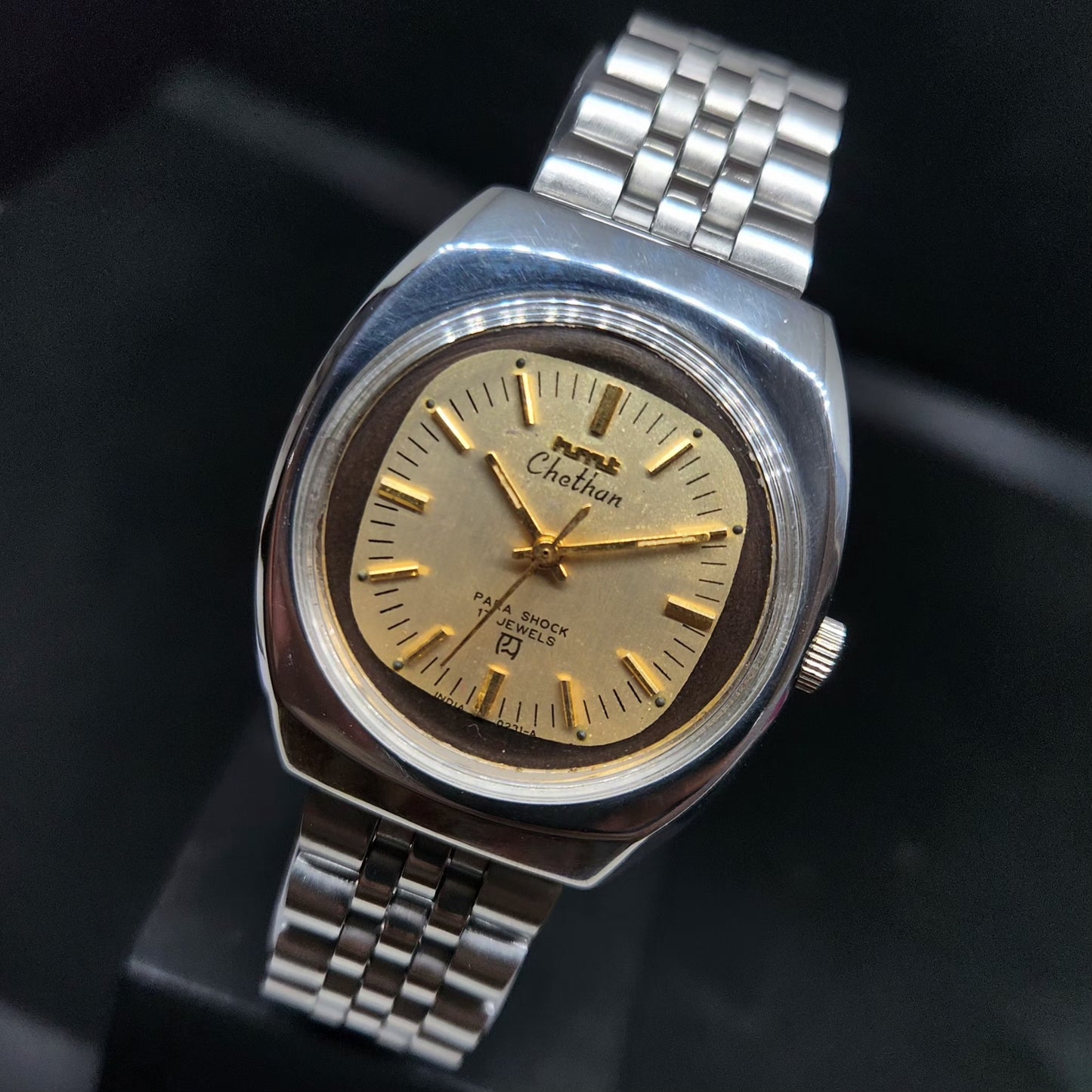 Vintage Original HMT Chethan Hand Winding 17 Jewels Gold Face Men's Wrist Watch HM72
