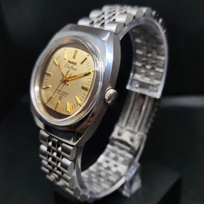 Vintage Original HMT Chethan Hand Winding 17 Jewels Gold Face Men's Wrist Watch HM72