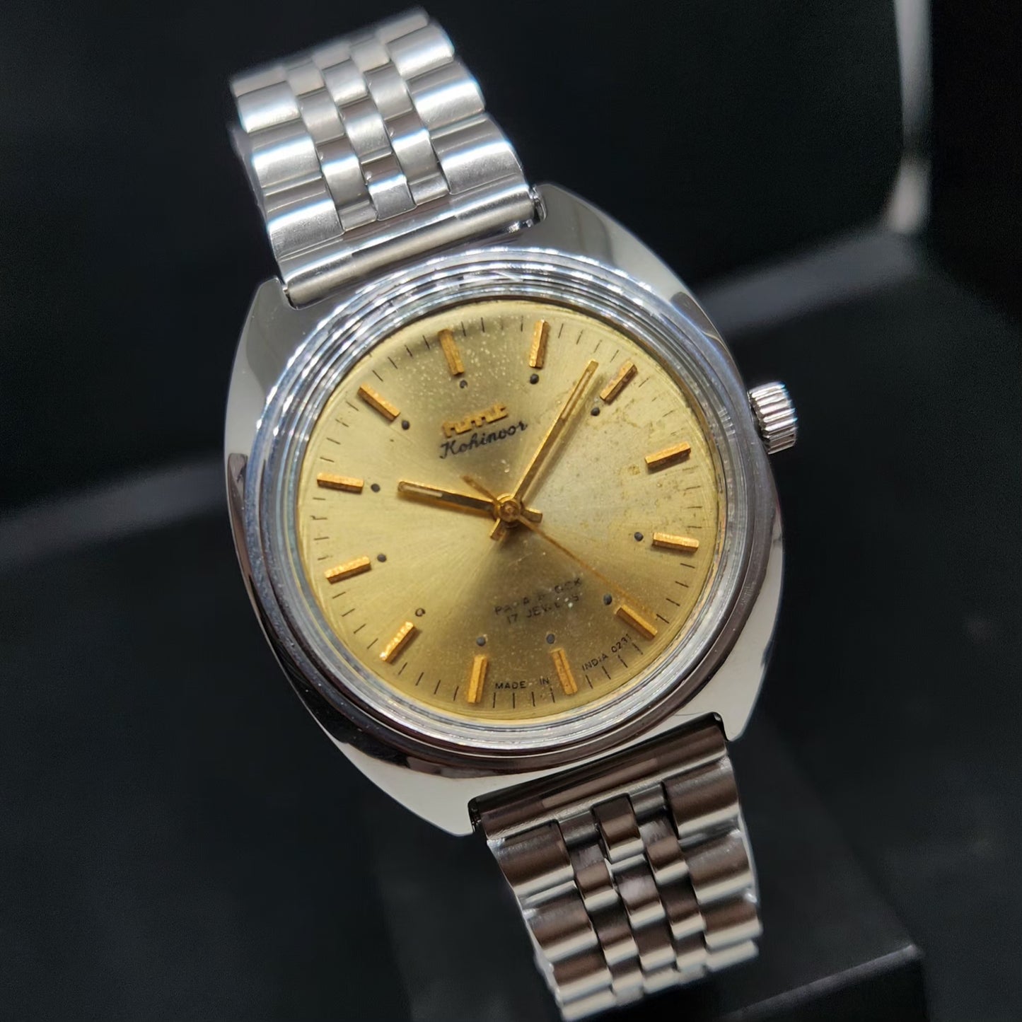 Vintage Original HMT Kohinoor Hand Winding 17 Jewels Gold Face Men's Wrist Watch HM74