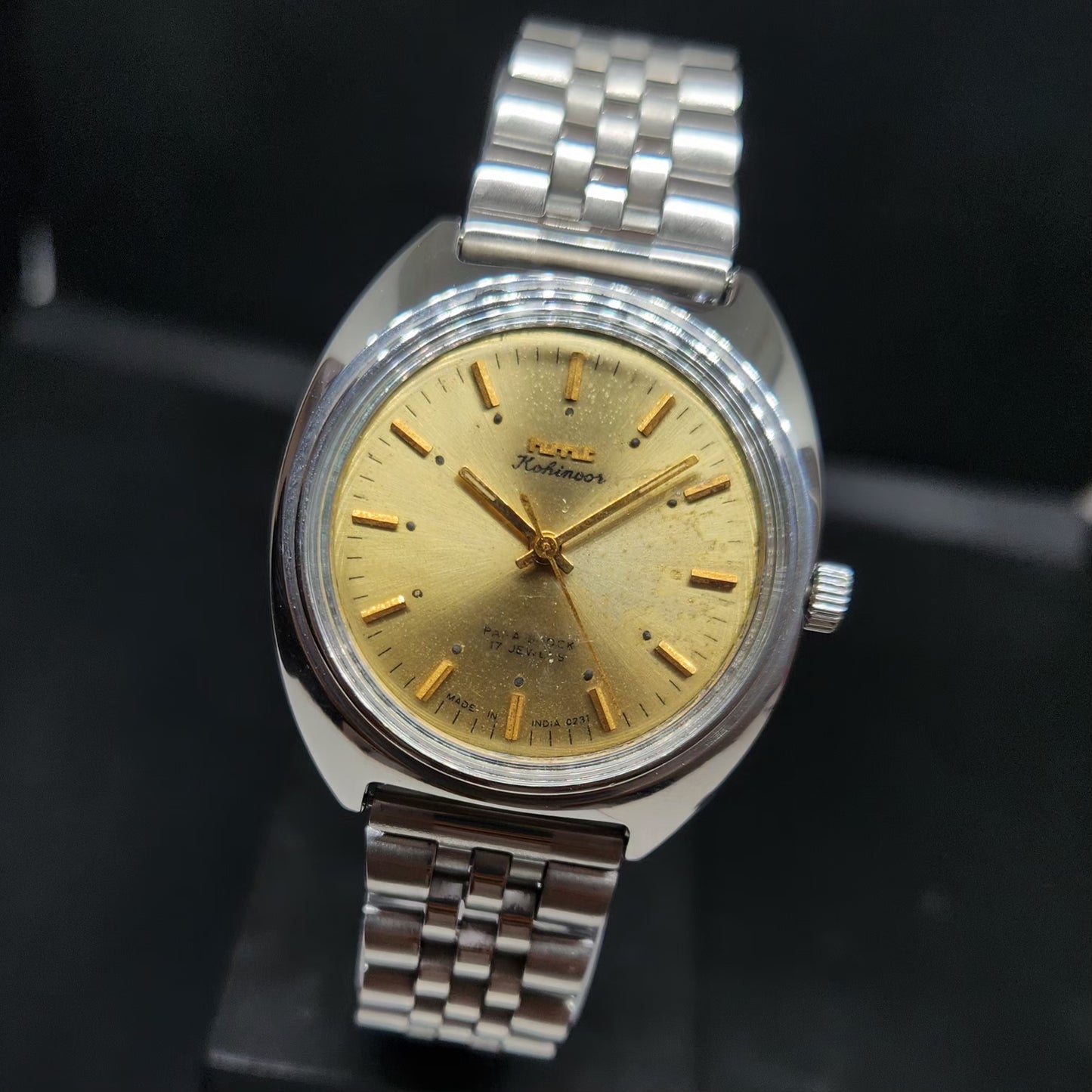 Vintage Original HMT Kohinoor Hand Winding 17 Jewels Gold Face Men's Wrist Watch HM74