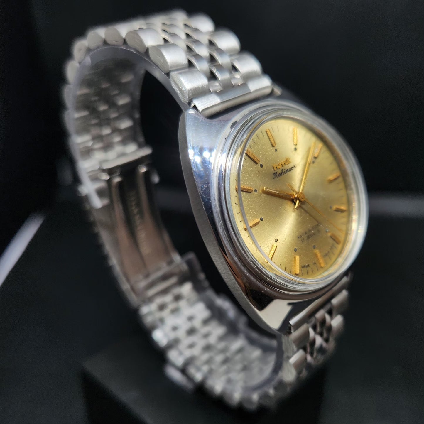Vintage Original HMT Kohinoor Hand Winding 17 Jewels Gold Face Men's Wrist Watch HM74