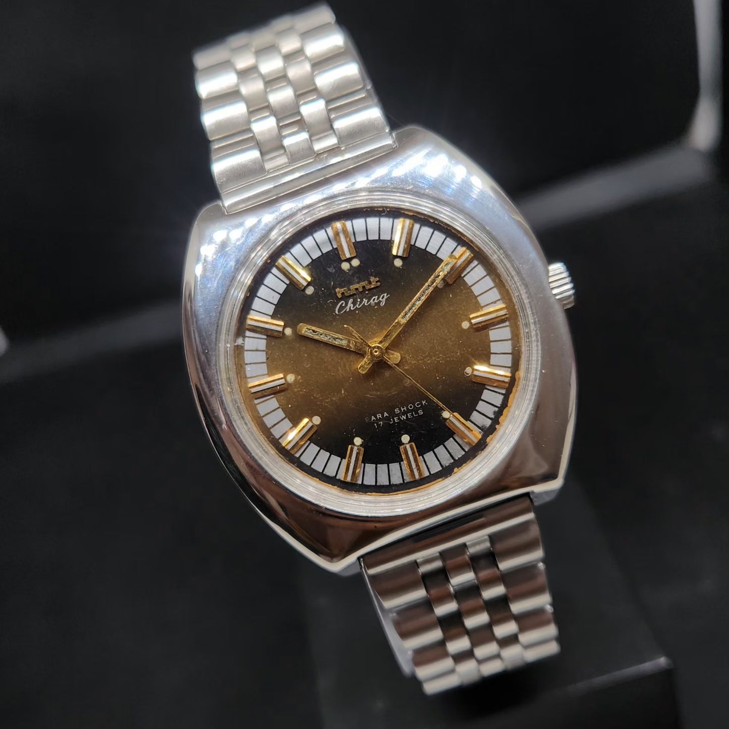 Vintage Original HMT Chirag Hand Winding 17 Jewels Brown Face Men's Wrist Watch HM74