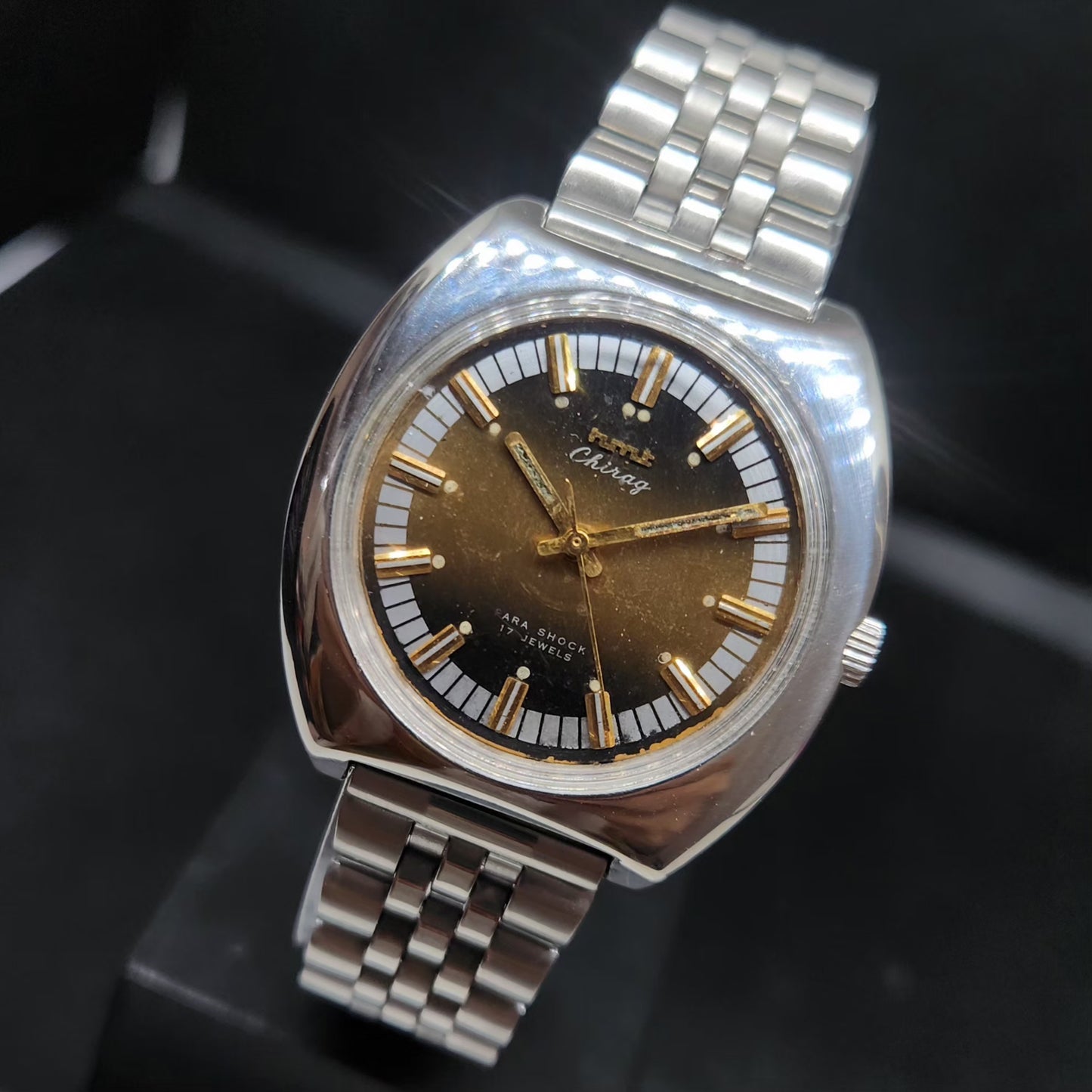 Vintage Original HMT Chirag Hand Winding 17 Jewels Brown Face Men's Wrist Watch HM74