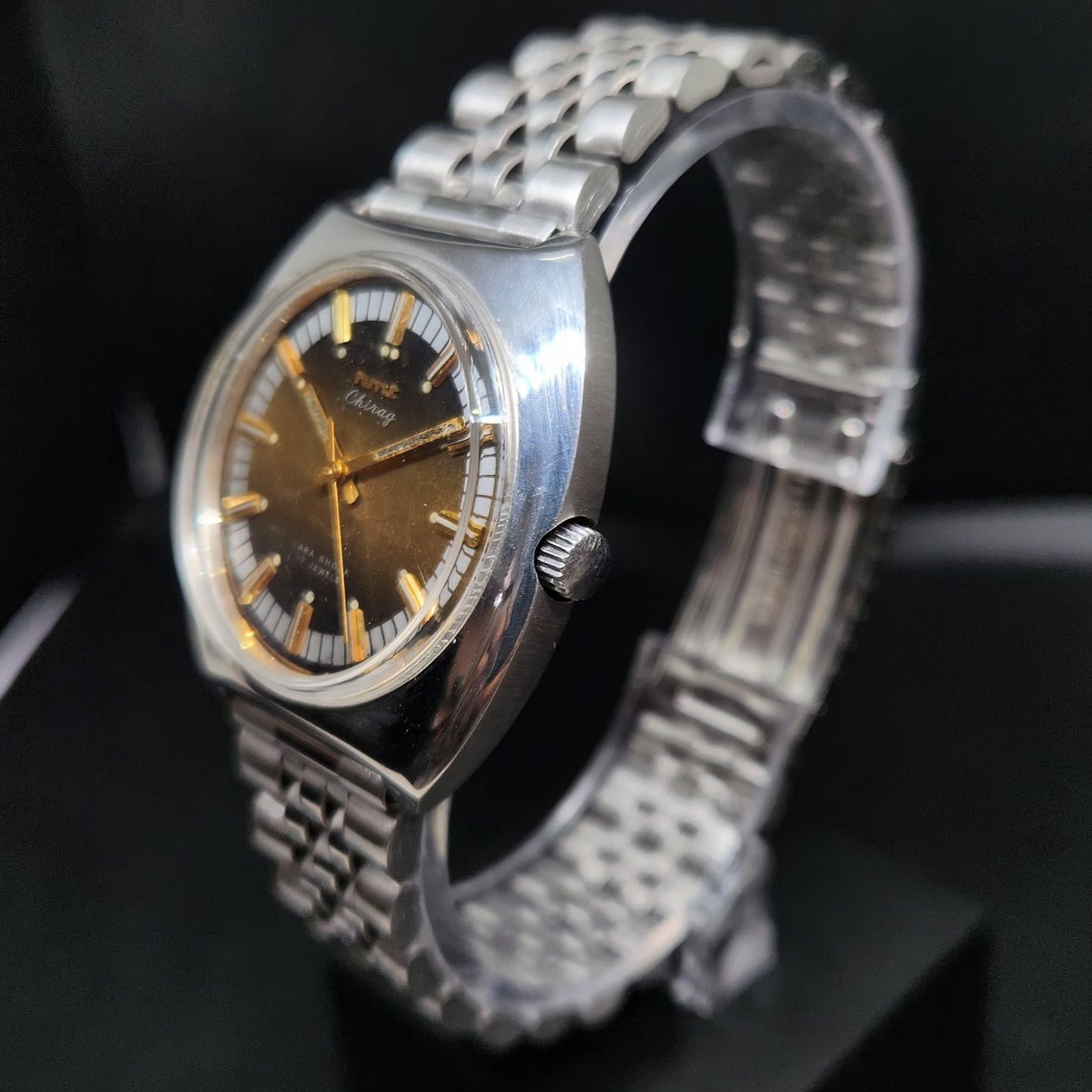 Vintage Original HMT Chirag Hand Winding 17 Jewels Brown Face Men's Wrist Watch HM74