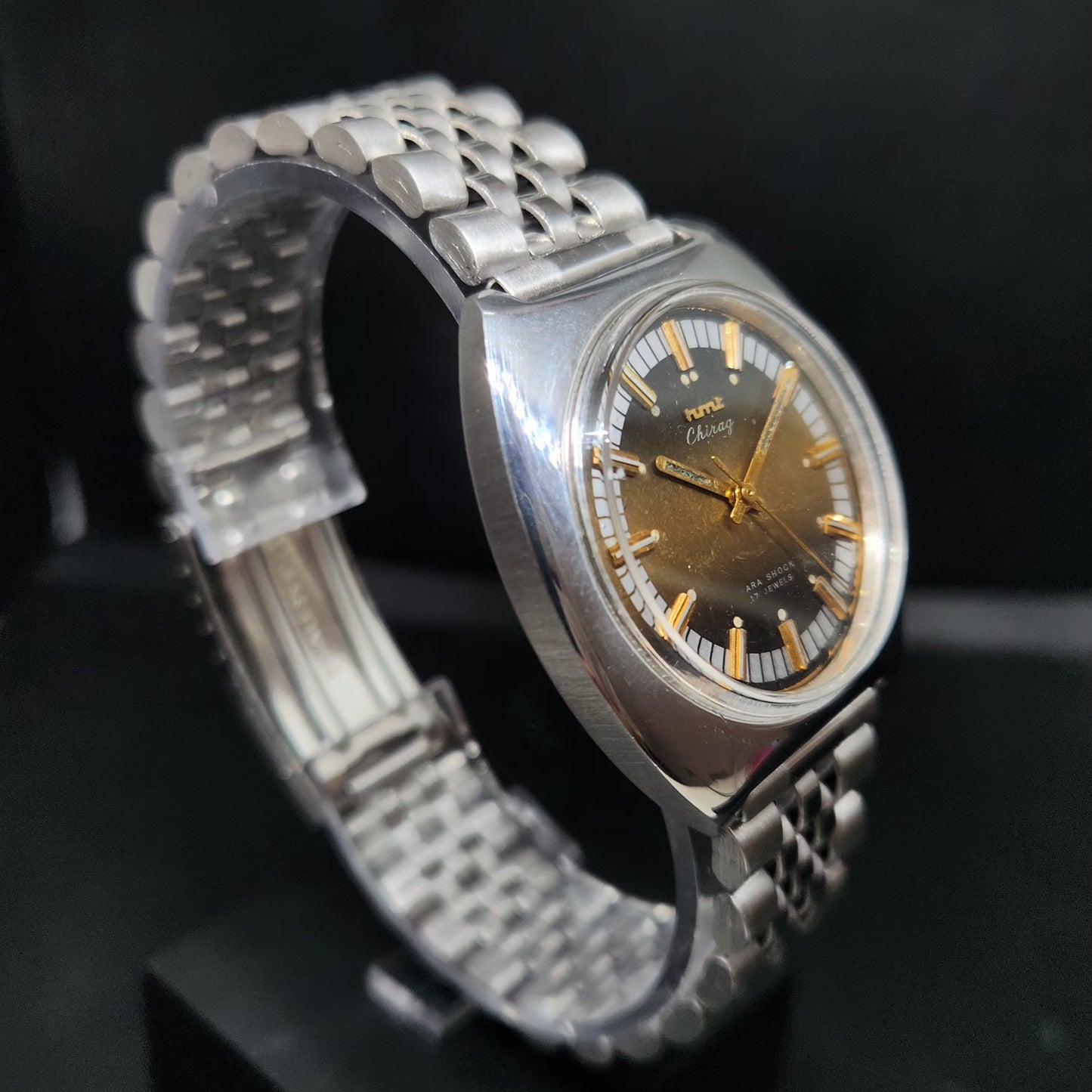 Vintage Original HMT Chirag Hand Winding 17 Jewels Brown Face Men's Wrist Watch HM74