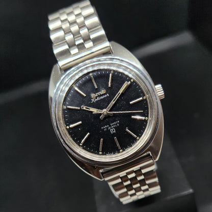 Vintage Original HMT Kohinoor Hand Winding 17 Jewels Black Face Men's Wrist Watch HM76