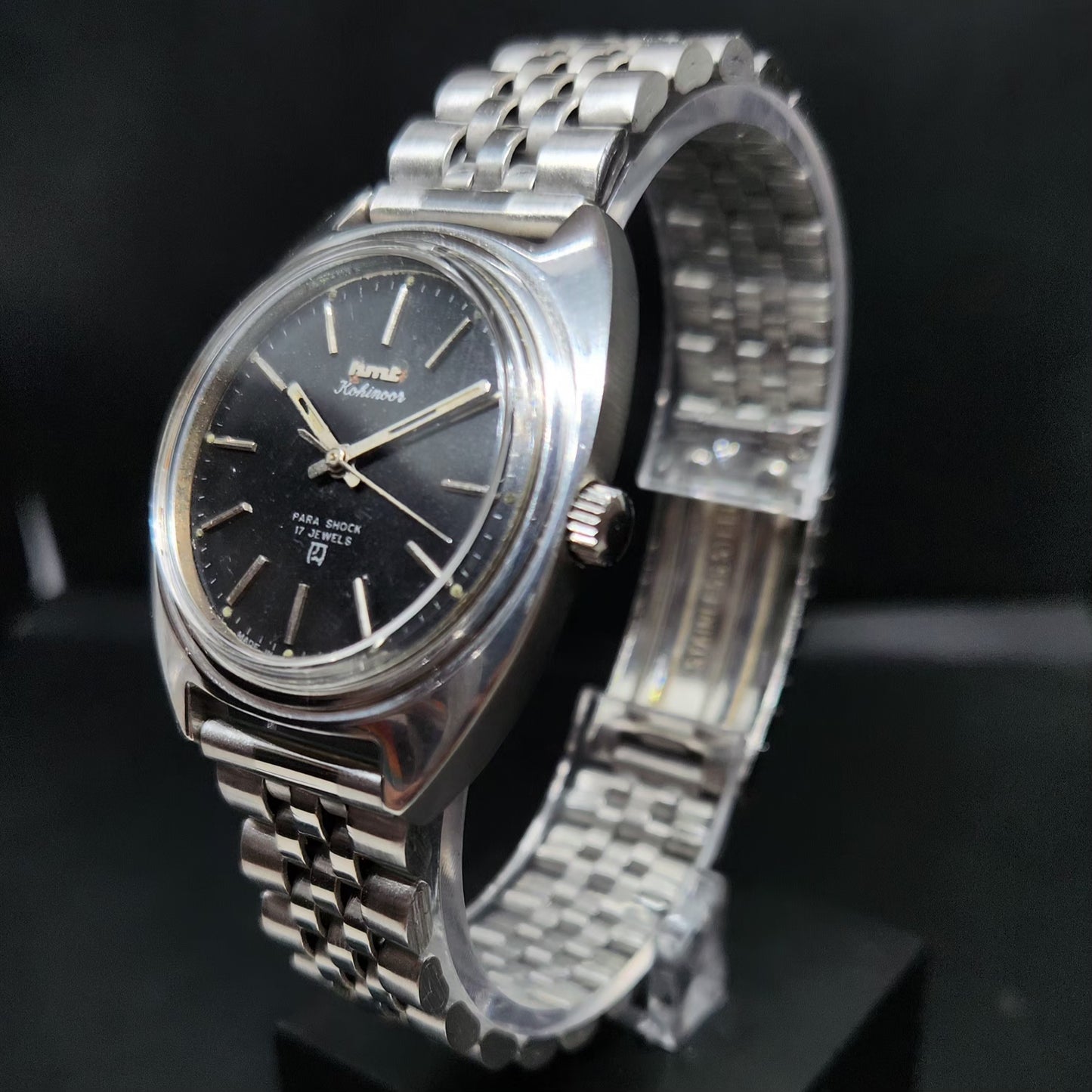 Vintage Original HMT Kohinoor Hand Winding 17 Jewels Black Face Men's Wrist Watch HM76