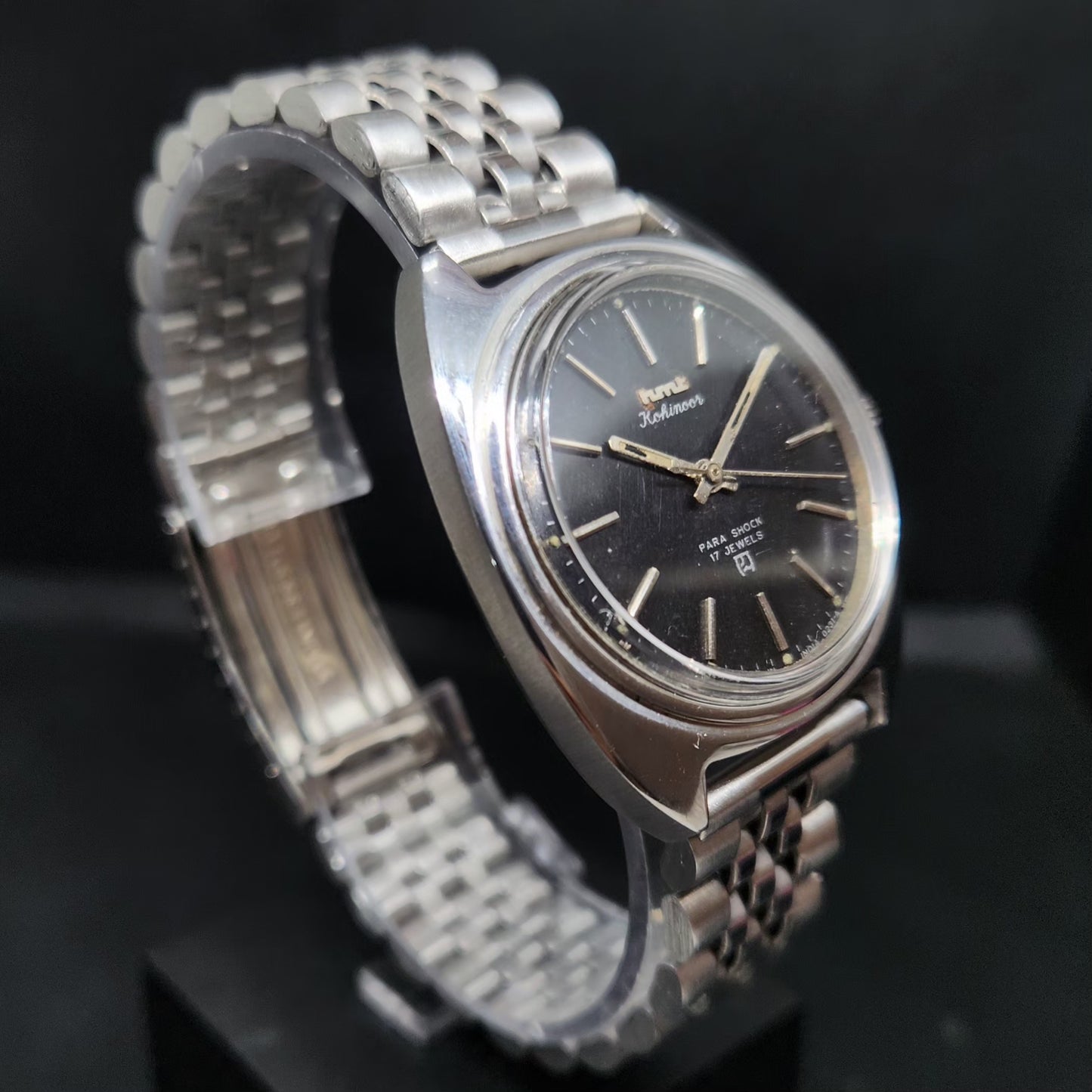 Vintage Original HMT Kohinoor Hand Winding 17 Jewels Black Face Men's Wrist Watch HM76