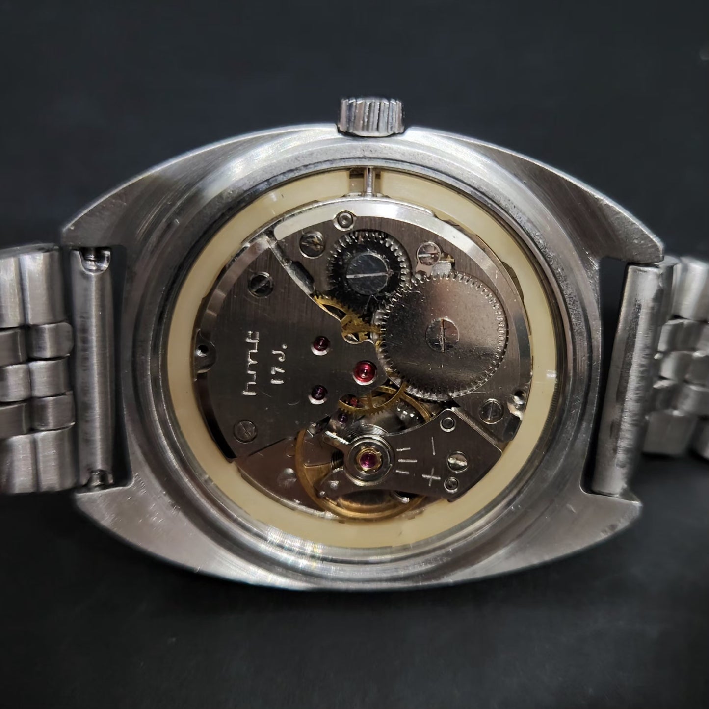 Vintage Original HMT Kohinoor Hand Winding 17 Jewels Black Face Men's Wrist Watch HM76