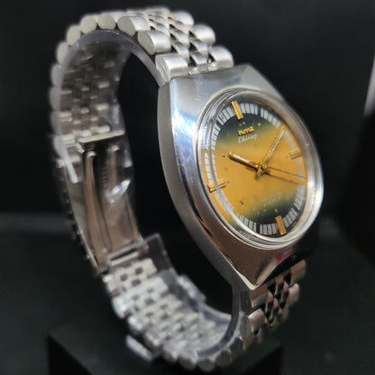 Vintage Original HMT Chirag Hand Winding 17 Jewels Gold Face Men's Wrist Watch HM77