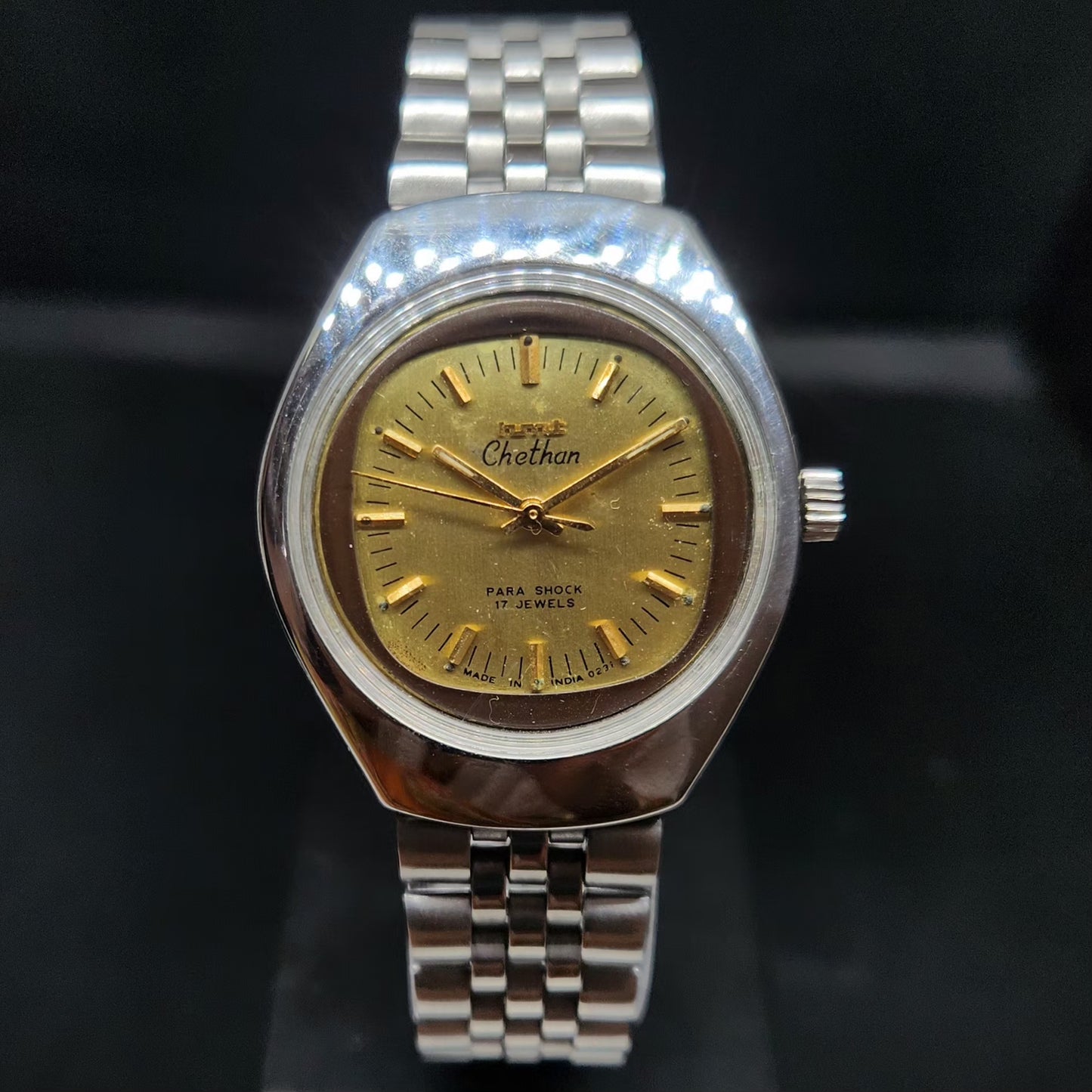 Vintage Original HMT Chethan Hand Winding 17 Jewels Gold Face Men's Wrist Watch HM78