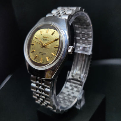 Vintage Original HMT Chethan Hand Winding 17 Jewels Gold Face Men's Wrist Watch HM78