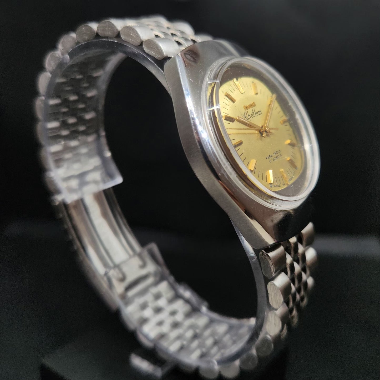 Vintage Original HMT Chethan Hand Winding 17 Jewels Gold Face Men's Wrist Watch HM78