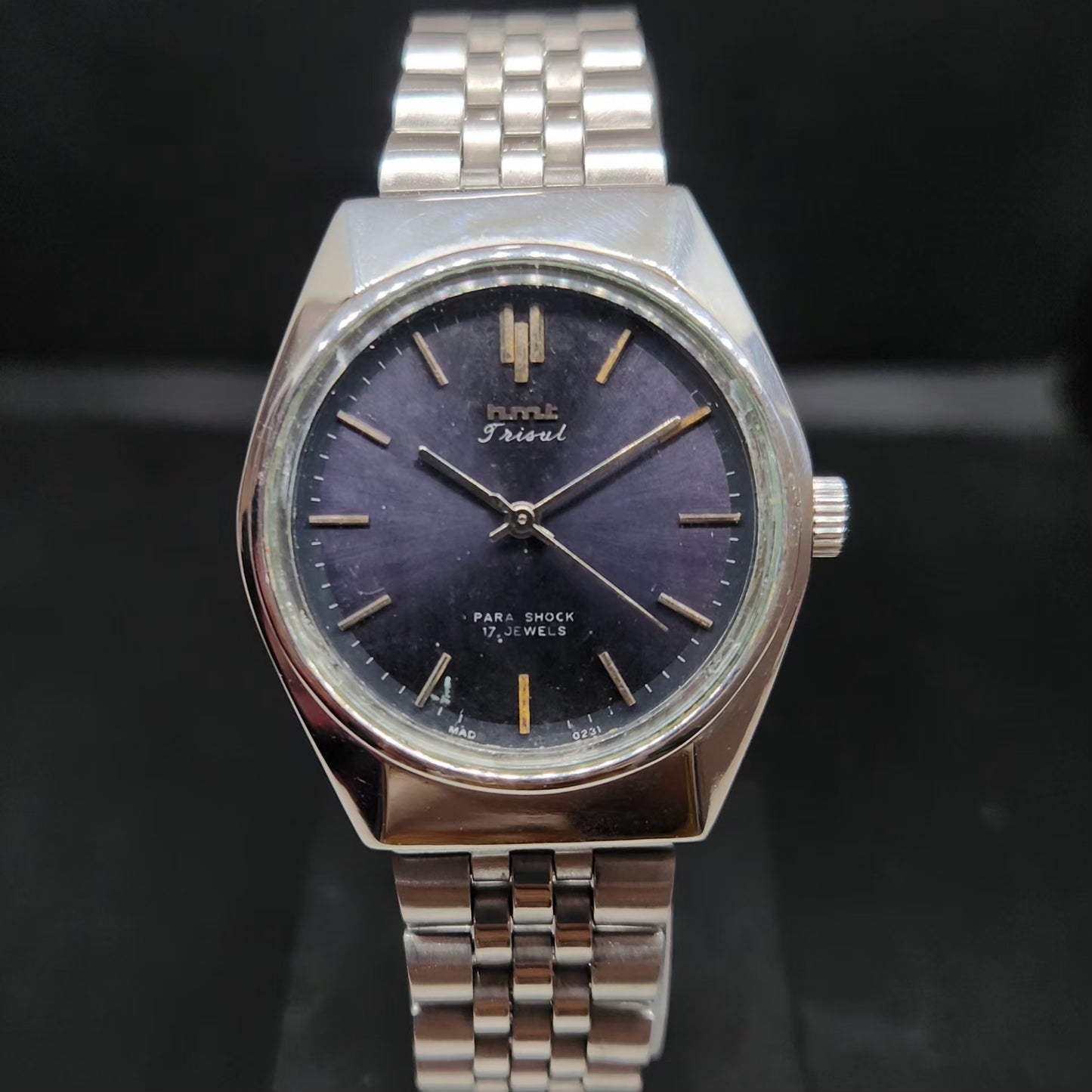 Vintage Original HMT Trisul Hand Winding 17 Jewels Purple Face Men's Wrist Watch HM83