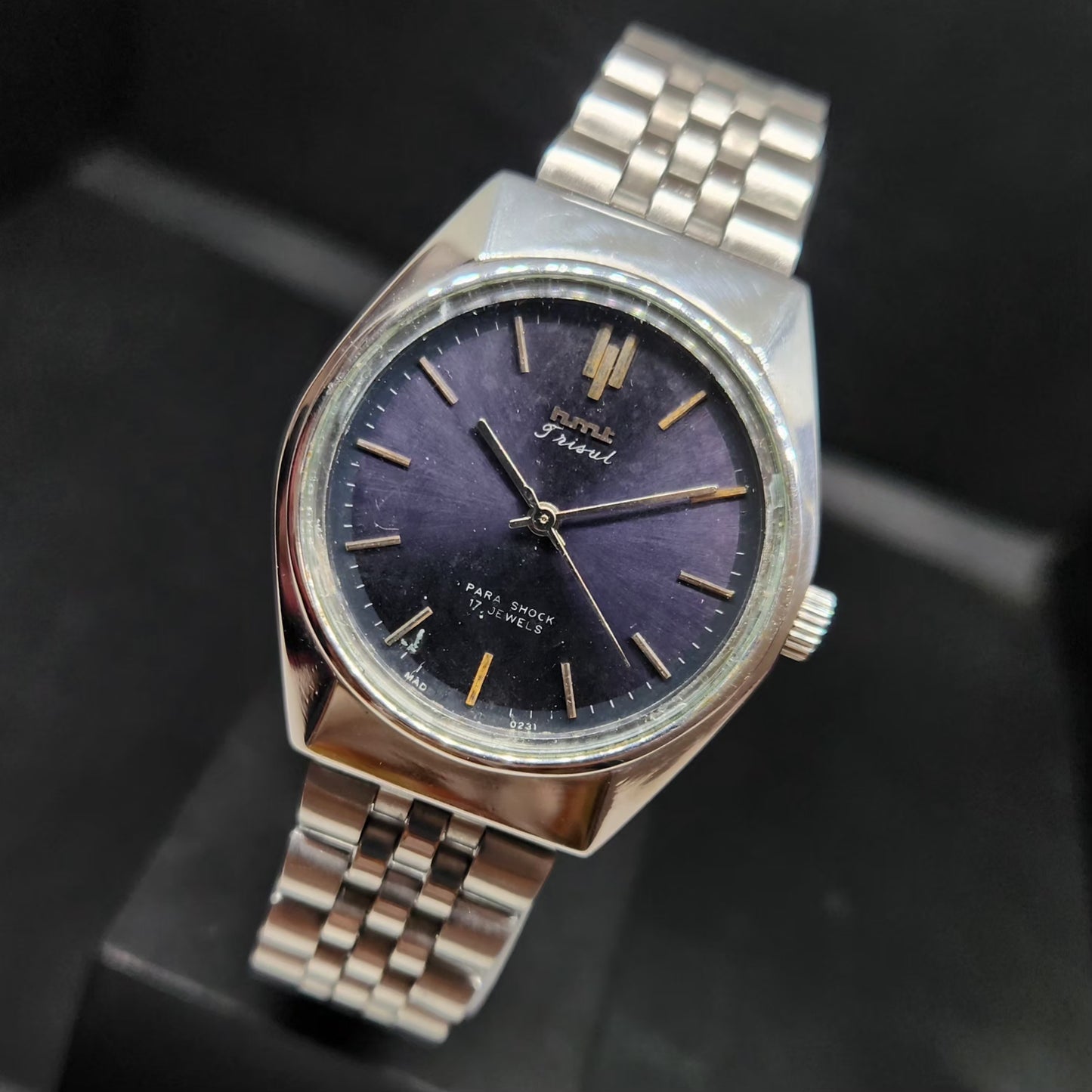 Vintage Original HMT Trisul Hand Winding 17 Jewels Purple Face Men's Wrist Watch HM83